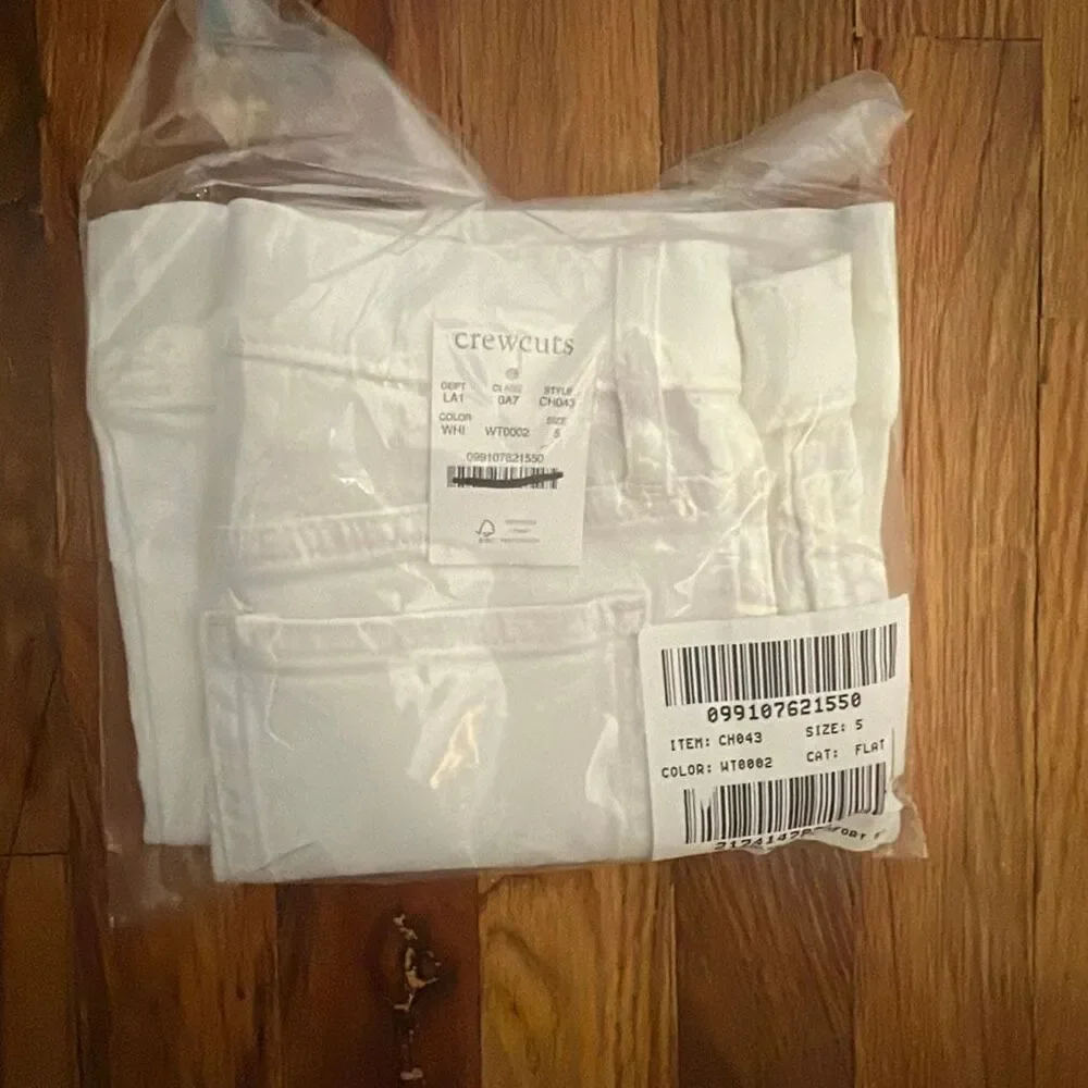 J.Crew Girls' Sailor stretch denim trouser in white  NWT size 5